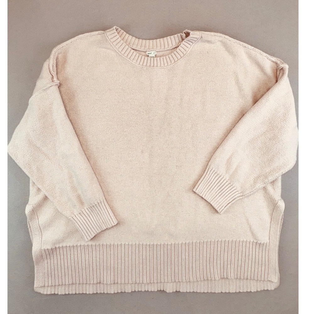 Aerie Oversized Crewneck Sweater XL Pink Blush Knit Side Slit XL